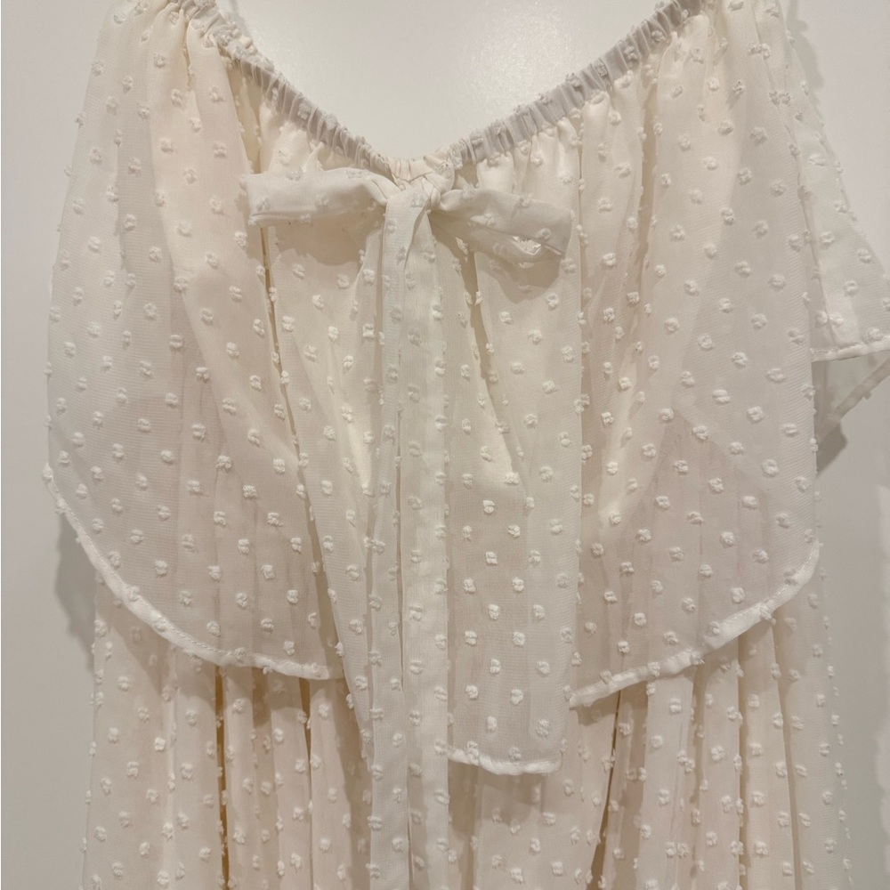 Eloquii Strapless Ivory Swiss Dot Overlay Dress